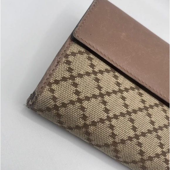 Authentic Vintage GUCCI Leather Long Wallet Brown Canvas Made in Italy NO BOX - Picture 10 of 14